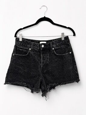 H&M black acid wash denim cutoff shorts frayed raw hem grunge Y2K